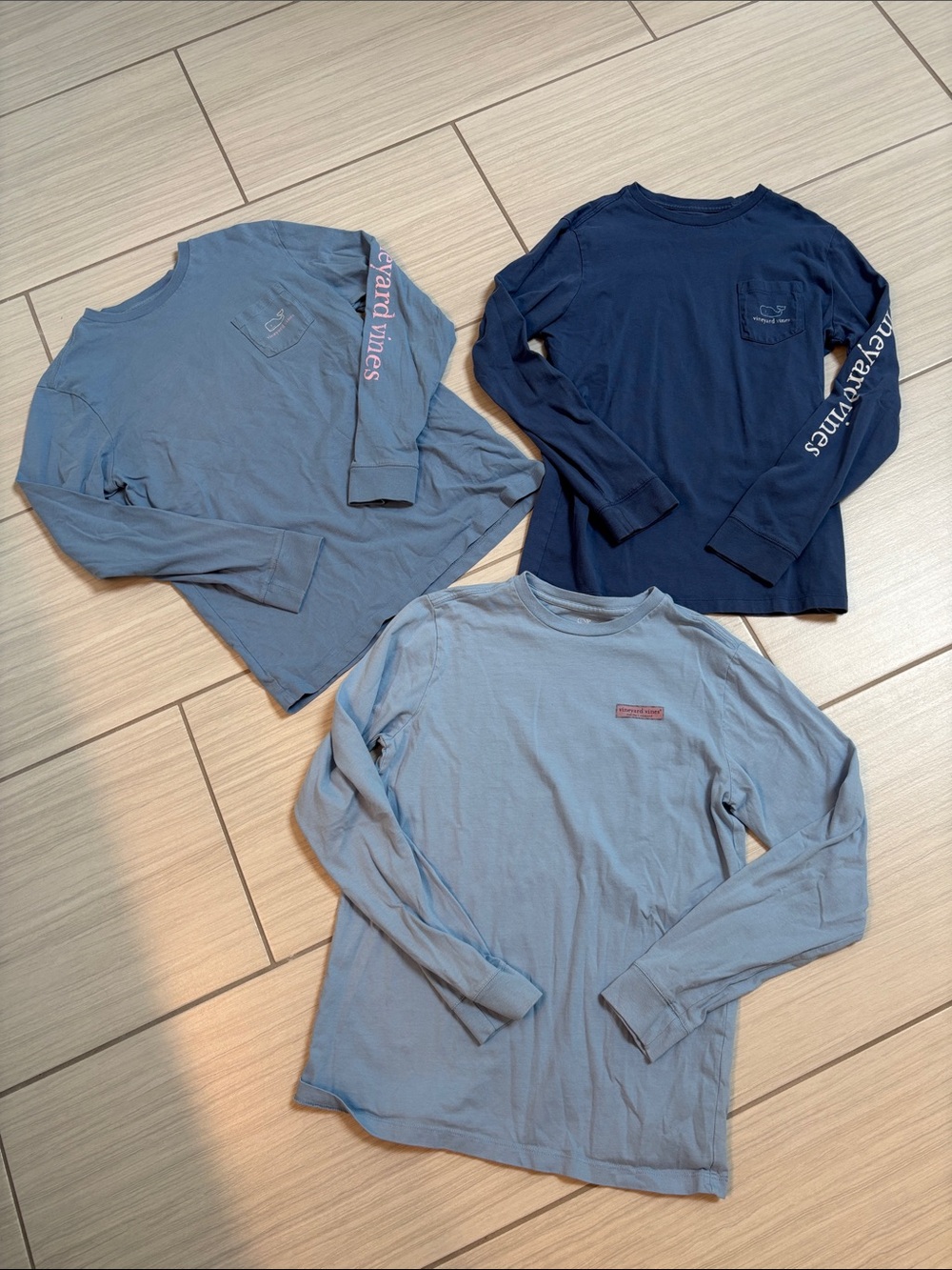 3 Vineyard Vines Kids Long-Sleeve Pocket Tee - Navy & Slate Blue M (12-14)